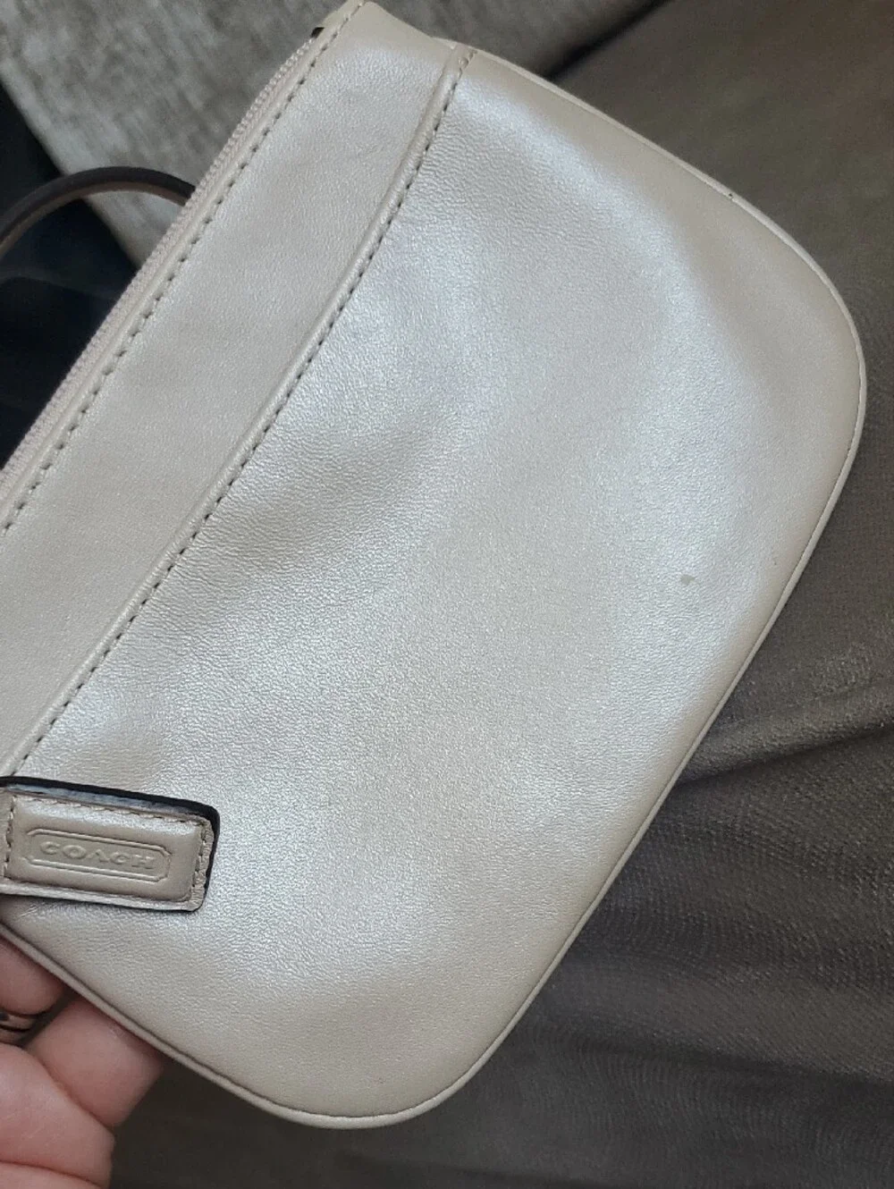 Coach Small Leather Wristlet in Light Cream